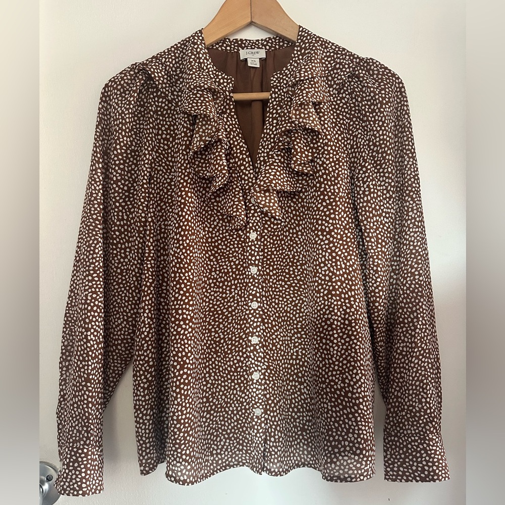 🌻 J. Crew Polka Dot Ruffle Button-Up Blouse 🌻